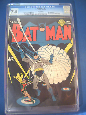 1942 * BATMAN #13 * DC Comics CGC Graded 7.5 VF- * Rare WHITE Pages JOE DIMAGGIO