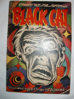 BLACK CAT MYSTERY #45 Classic COLORAMA Cover!!! Powell, Nostrand Art! Nice VG!!