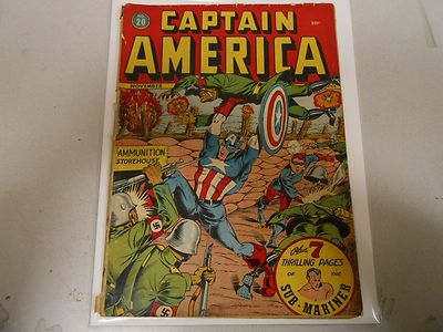 CAPTAIN AMERICA COMICS # 20 MARVEL GOLDEN AGE 64 WWII NAZI SUB-MARINER 1942 VG