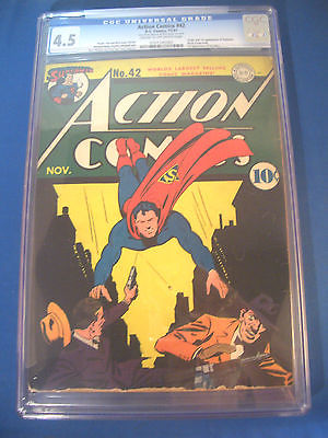 1941 * ACTION COMICS #42 * D.C. DC * CGC Graded 4.5 VG+ * RARE Off WHITE Pages !