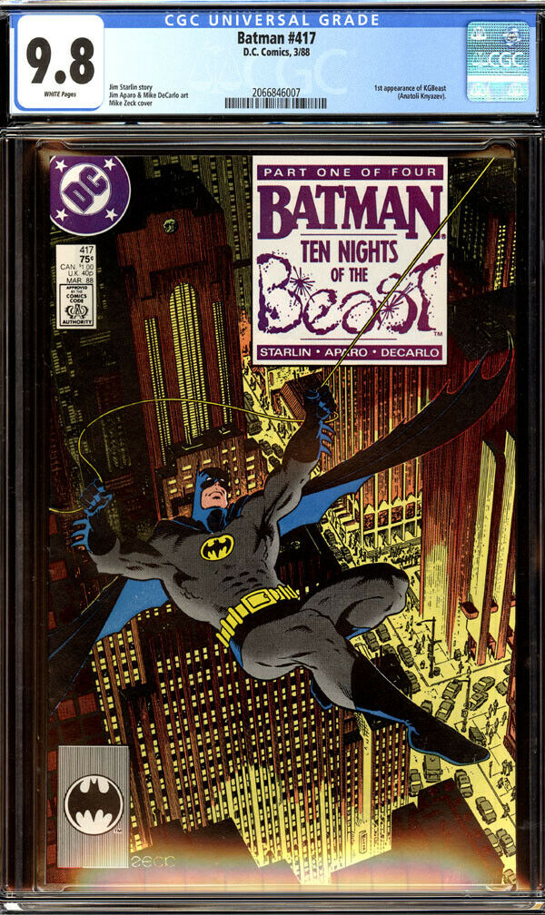 Batman #417 CGC 9.8 NM/MT 1st Appearance of KGBeast Mike Zeck Cover