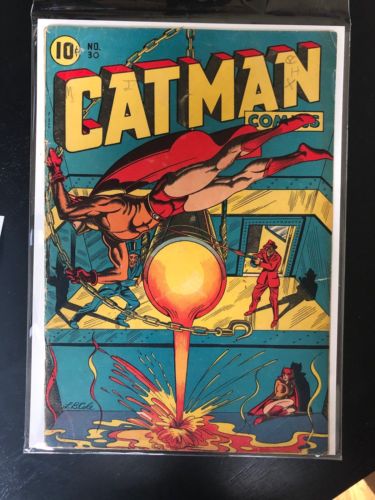 CATMAN COMICS # 30 ~ LB COLE ~ ORIGINAL OWNER! 1940s GOLDEN AGE COMIC BOOK