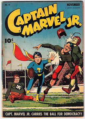 CAPTAIN MARVEL Jr. comics #13 Fawcett classic WWII HITLER/Axis football cover nr