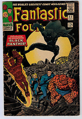 FANTASTIC FOUR #52 4.0 1ST BLACK PANTHER MOVIE CREAM TO OW PAGES SILVER AGE