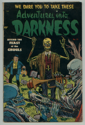 ADVENTURES INTO DARKNESS #13, cannabalism story, pre code horror, nice VG-, 1954