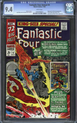 FANTASTIC FOUR ANNUAL #4 CGC NM 9.4 White Pages – 1939 Human Torch – 1966